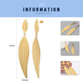 Stainless Steel Gold Plated Long Leaf Charm Dangle Earrings For Women Girls